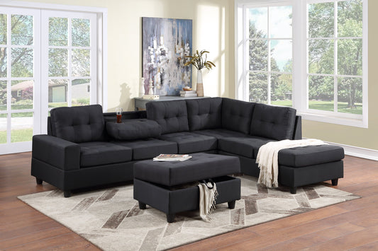 30Heights - Reversible Sectional + Storage Ottoman (Black Linen)
