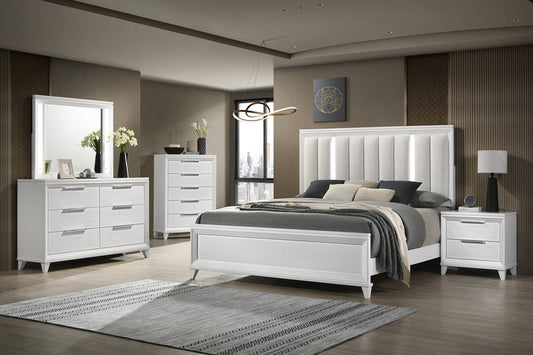 B7300 Cressida White Upholstered LED Panel Bedroom Set 2x night stands no chest.