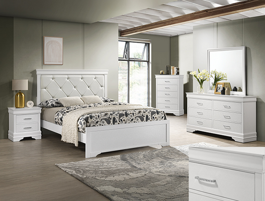 Amalia White Queen Upholstered Panel Bedroom Set