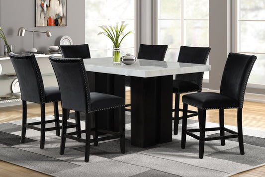 2220 Black - (FAUX MARBLE) Counter Height Table + 6 Chair Set