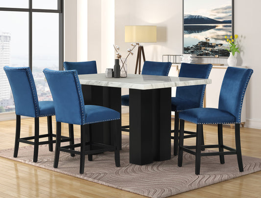 2220 Blue - (FAUX MARBLE) Counter Height Table + 6 Chair Set