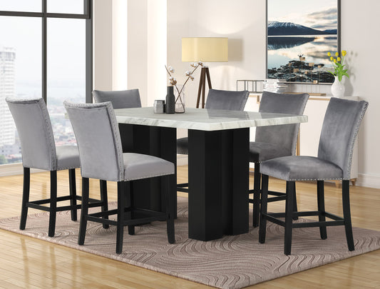 2220 Gray - (FAUX MARBLE) Counter Height Table + 6 Chair Set