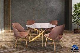 Brown Gold Round Dining (Table +4 Chairs)