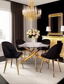 Black & Gold Round Dining (Table +4 Chairs)(SOLD OUT))