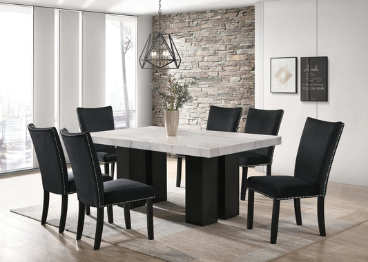 Finland Black - (GENUINE MARBLE) Table & 6-Chairs