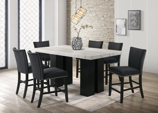 Finley Black - (GENUINE MARBLE) Counter Height Table & 6 Chairs