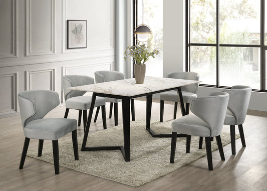 Hamilton WHITE Silver Dining Table + 6 Chair Set **NEW ARRIVAL**