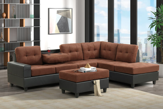 PU6-Heights Reversible Sectional + Ottoman Set