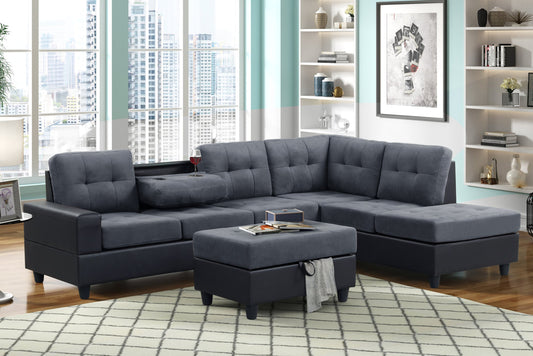 PU8-Heights Reversible Sectional + Storage Ottoman Set