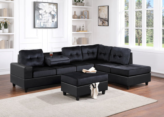 PU9-Heights Reversible Sectional + Ottoman Set
