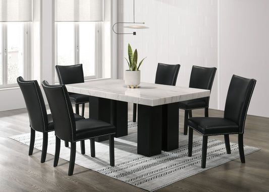 Finland PU - (GENUINE MARBLE) Table & 6-Chairs