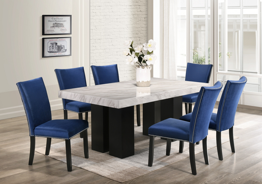 Finland Blue - (GENUINE MARBLE) Table & 6-Chairs