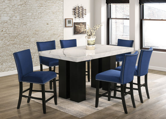 Finley Blue - (GENUINE MARBLE) Counter Height Table & 6 Chairs
