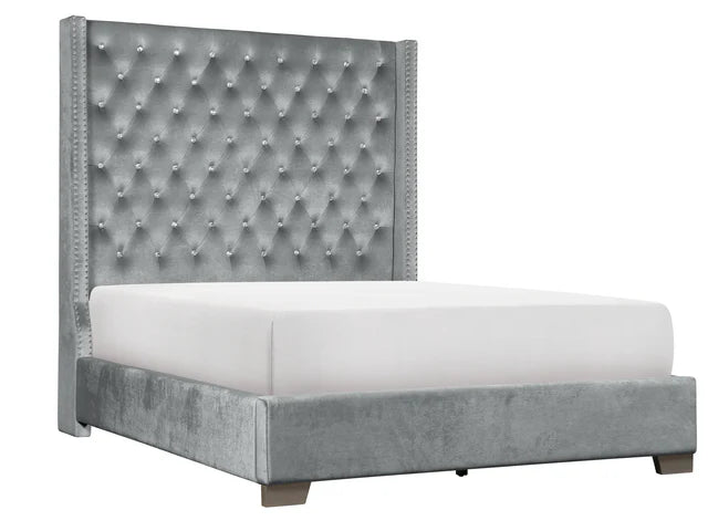 SH228 Gray Velvet Queen Upholstered Bed