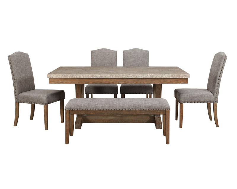 Vesper Brown/Gray Marble Rectangular Dining Set