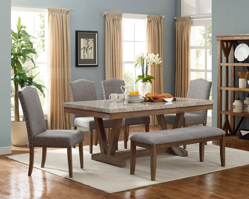 Vesper Brown/Gray Marble Rectangular Dining Set