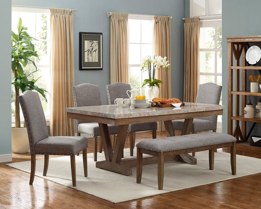 Vesper Brown/Gray Marble Rectangular Dining Set