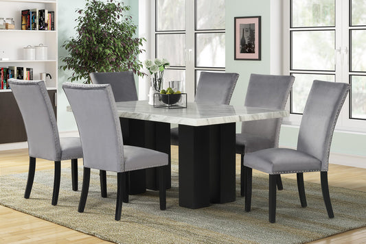 1220 Gray - (FAUX MARBLE) Dining Table + 6 Chair Set