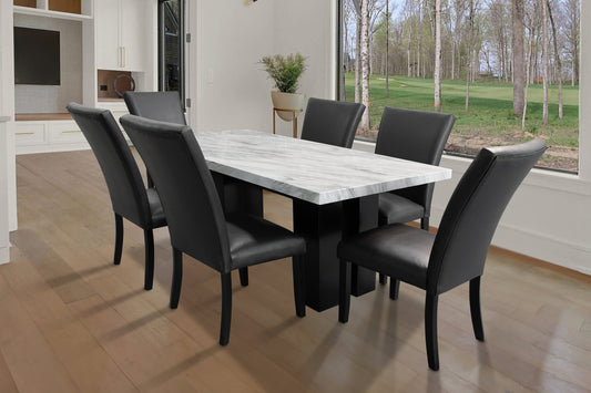1220 PU Black - (FAUX MARBLE) Dining Table + 6 Chair Set *NEW ARRIVAL**