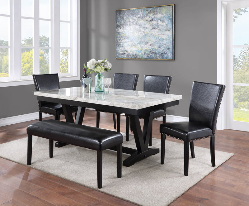 Tanner White/Black Faux Marble Dining Set