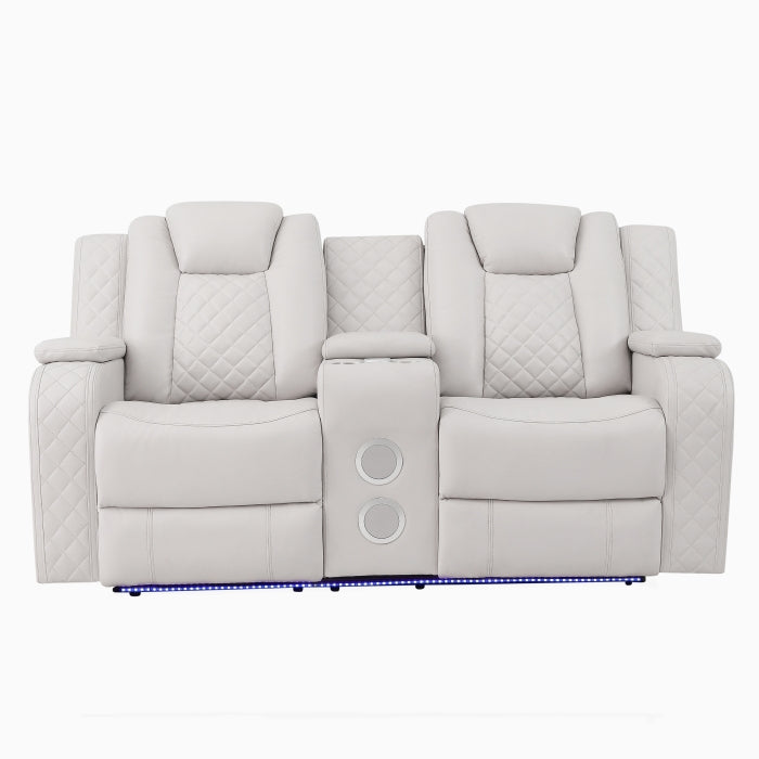 SH8895GRW-2 PW D. RECLN LOVESEAT W/ CONSOLE, PW HEADRESTS, LED LIGHT/SPEAKERS