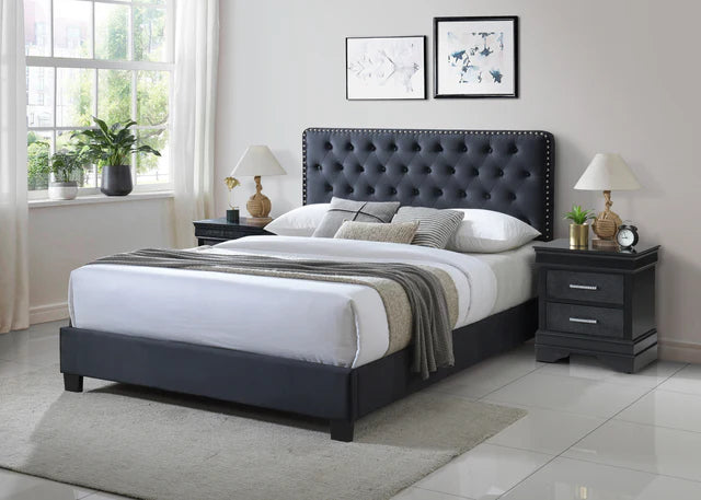 5091 Ezra Charcoal Upholstered Panel Bed