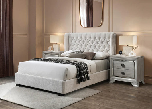 5094 Daphne Ivory Boucle Queen Upholstered Panel Bed