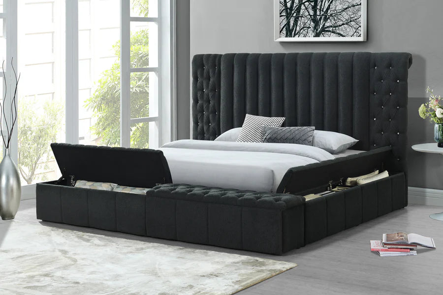 5201 Blackl Boucle  Upholstered Storage Panel Bed