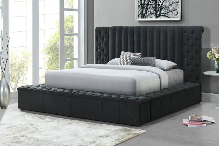 5201 Blackl Boucle  Upholstered Storage Panel Bed