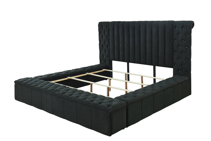 5201 Blackl Boucle  Upholstered Storage Panel Bed