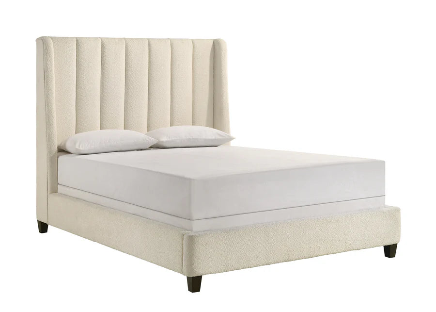 5264  White Boucle Queen Upholstered Bed