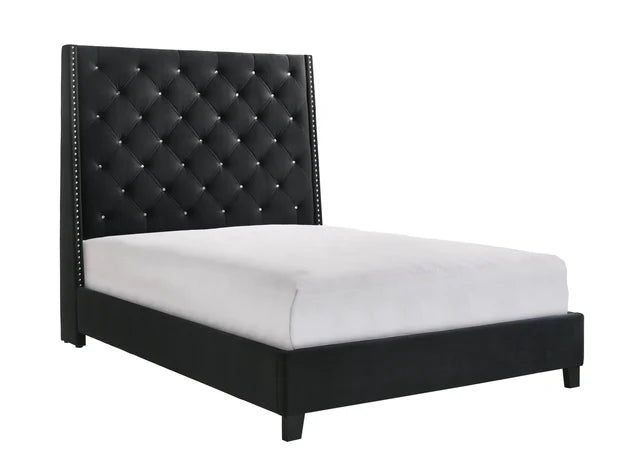 5265 Chantilly Black Velvet Queen Upholstered Bed