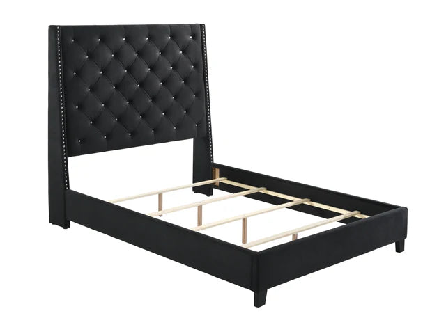 5265 Chantilly Black Velvet Queen Upholstered Bed