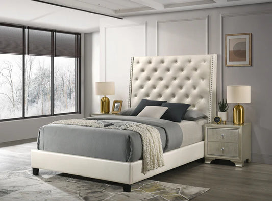 Chantilly Pearl PU Leather  Upholstered Bed