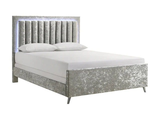 5268 Glisten Silver LED Upholstered Panel Bed