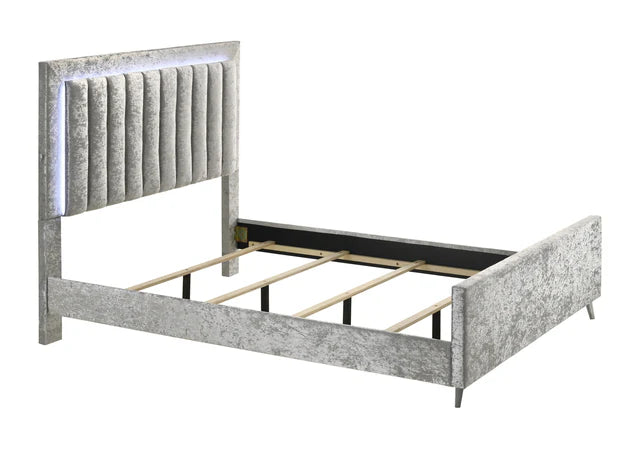 5268 Glisten Silver LED Upholstered Panel Bed