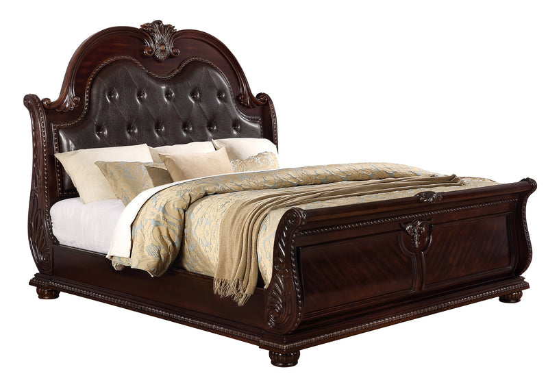 Stanley Cherry Brown Upholstered Sleigh Bedroom Set