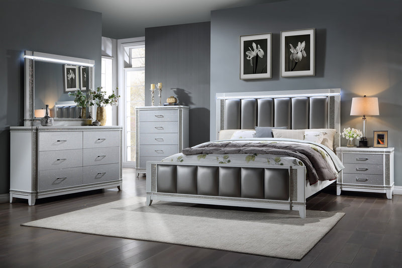 Ariane White/Silver Upholstered Panel Bedroom Set