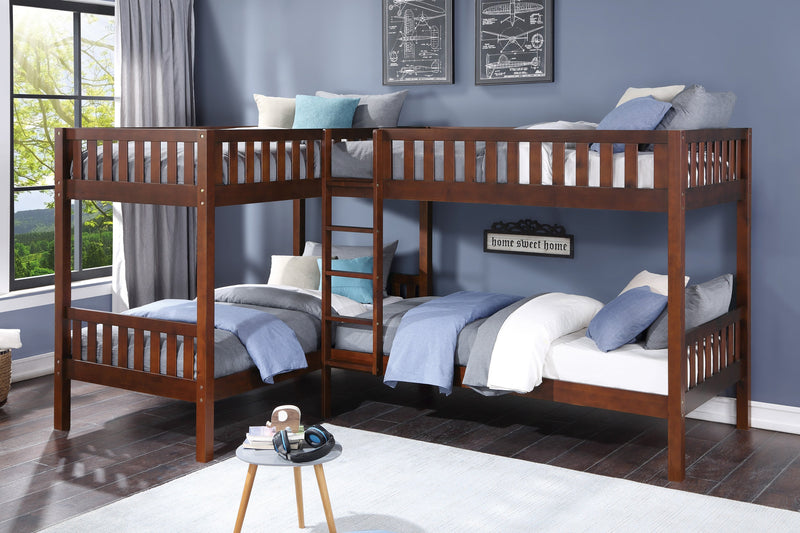 Rowe Dark Cherry Twin Corner Bunk Bed