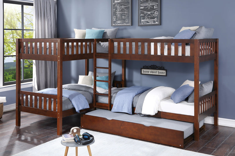 Rowe Dark Cherry Twin Corner Bunk Bed with Twin Trundle