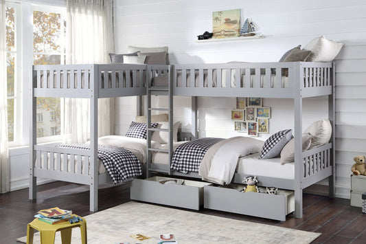 Orion Gray Twin Corner Bunk Bed with Storage Boxes