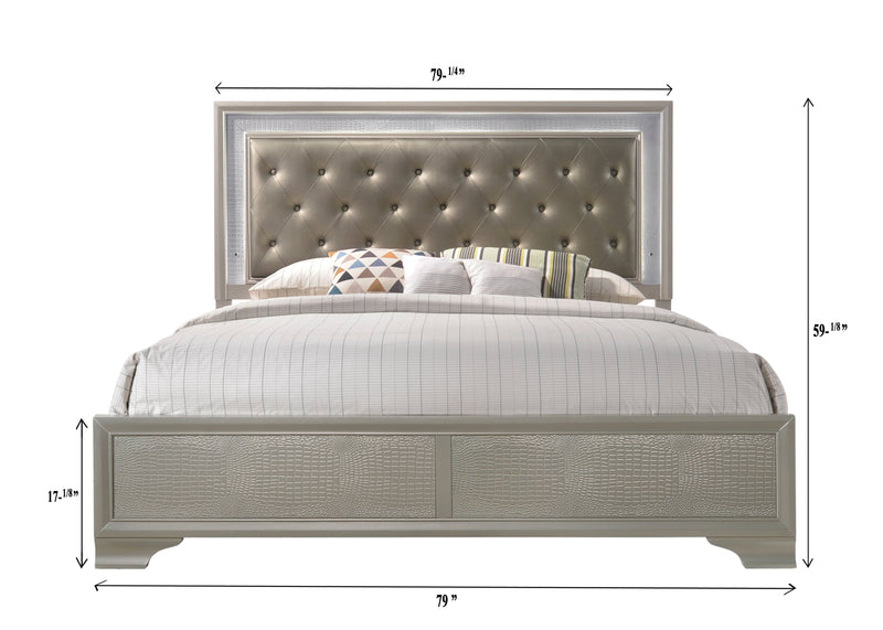 Lyssa Champagne LED Upholstered Panel Bedroom Set