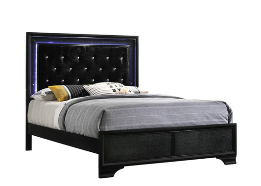 B4350 Micah Black Upholstered Panel Bed