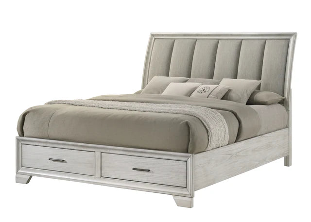 B6582 Jaymes White Mist  Footboard Storage Platform Bed