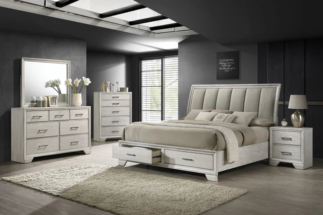 B6582 Jaymes White Mist  Footboard Storage Platform Bed