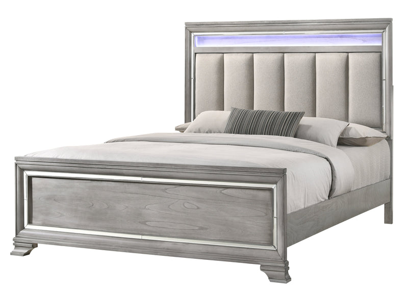 Vail Gray LED Upholstered Panel Bedroom Set