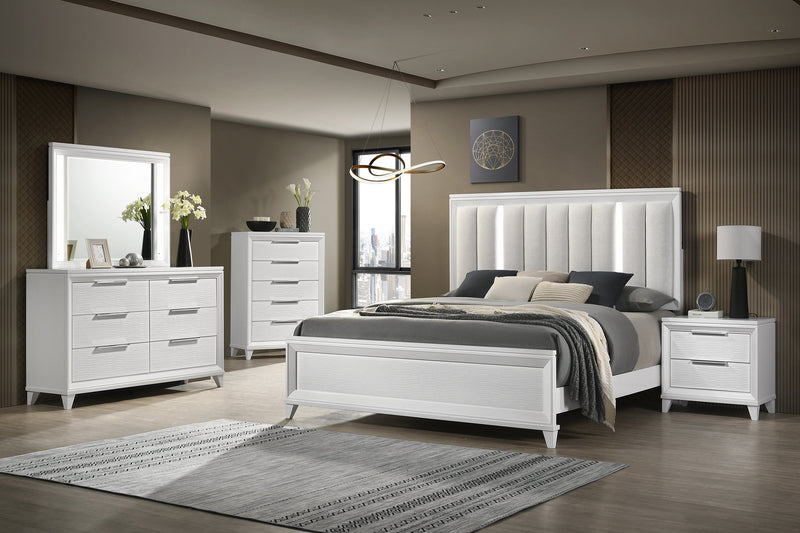 B7300 Cressida White Upholstered LED Panel Bedroom Set