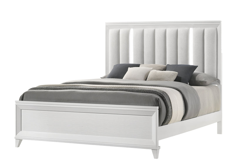 B7300 Cressida White Upholstered LED Panel Bedroom Set