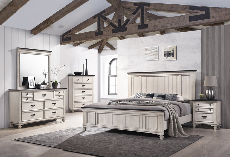 Sawyer Antique White/Brown Panel Bedroom Set