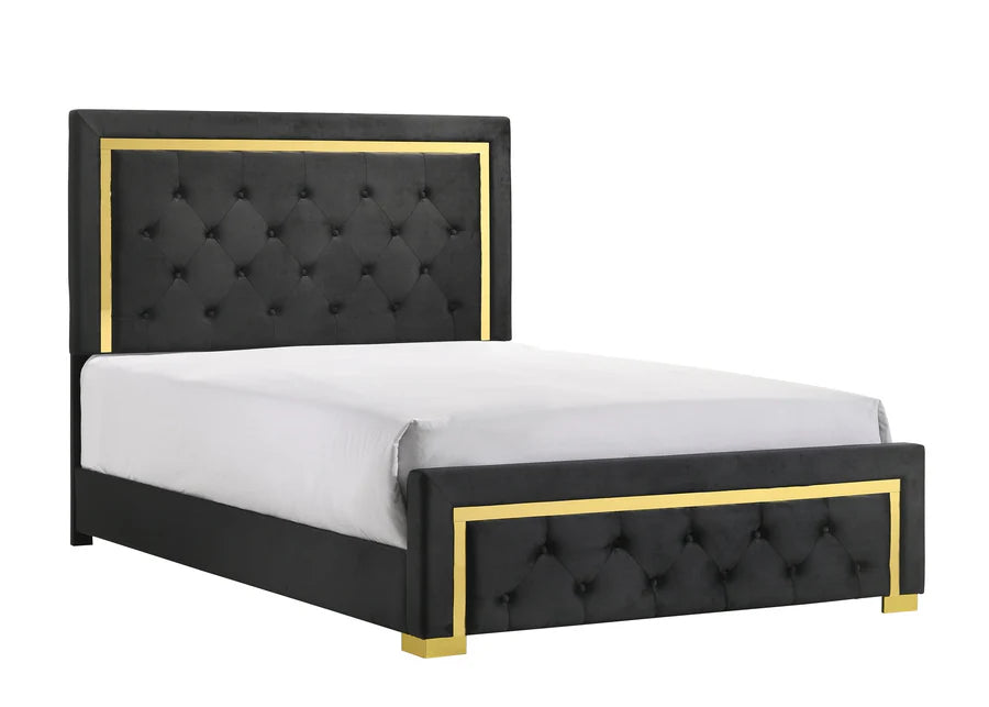 B9290 Pepe Black/Gold  Panel Upholstered Bed